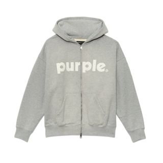 Purple HWT Fleece Full Zip Hoodie "Lowercase" - Heather Grey