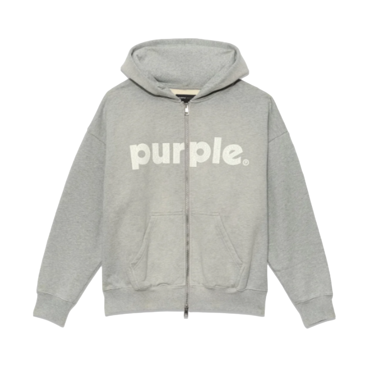 Purple HWT Fleece Full Zip Hoodie "Lowercase" - Heather Grey