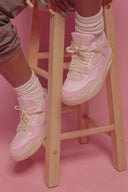 Women Air Jordan 4 Pearl Pink and Iced Carmine on foot