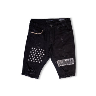 ($) Embellish Summit Patchwork Shorts - Black