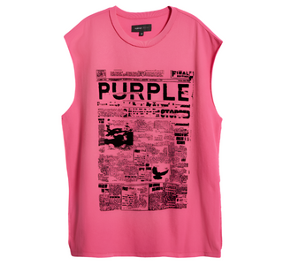 Purple Newsprint Tank Top - Pink