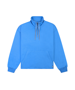 Paper Planes Open Hem Half Zip Sweatshirt - Azure Blue