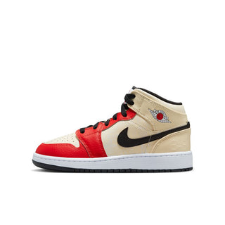 Air Jordan 1 Mid SS GS - Muslin/Chile Red